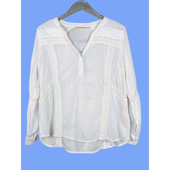 SOFT SURROUNDINGS Boho Peasant Cottage Crochet Popover Top Cotton White Large - Picture 1 of 9